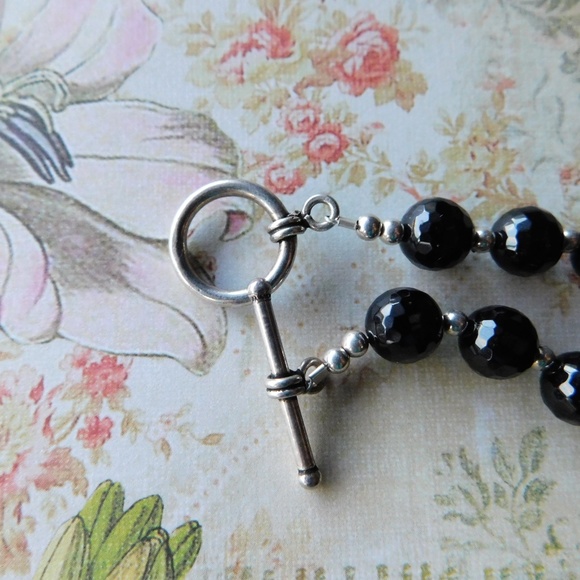 chunky onyx and sterling beaded necklace - Picture 4 of 5